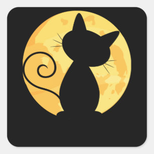 Adesivo Quadrado Gato Bonito De Silhueta Cheia De Lua Engraçada