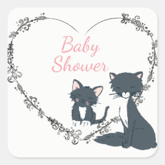 Adesivo Quadrado Gato bonito, Gatinho, Chá de fraldas de Garotas do