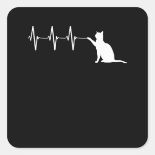 Adesivo Quadrado Gato Brincando Com EKG Heartbeat Linha Gatinho Eng