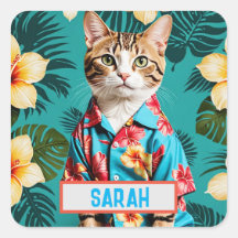 Gato, camisa havaiana Sticker, gata amante, adesiv