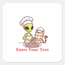 Adesivo Quadrado Gato Chef Alien Donut Design Kawaii