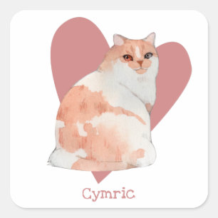 Adesivo Quadrado Gato Címico Coração Cor de Água Gatinho Rosa