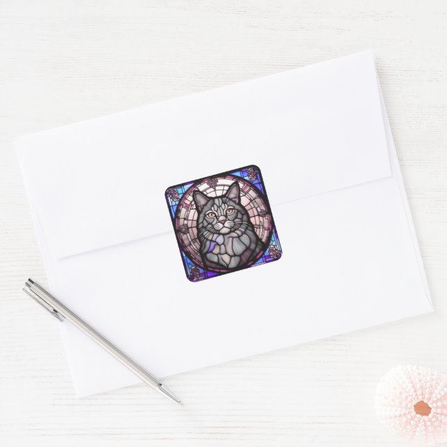 Adesivo Quadrado Gato Cinza  (Envelope)