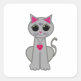 Adesivo Quadrado Gato Cinza Feliz Divertido Fofo