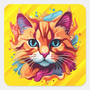 Adesivo Quadrado Gato Colorido Bonito Face-87002