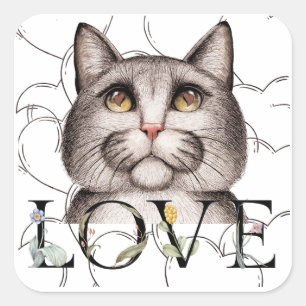 Adesivo Quadrado Gato com amor nos olhos