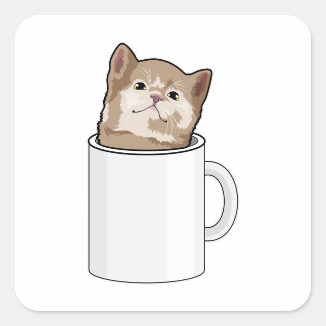 Adesivo Quadrado Gato com caneca de café (Frente)