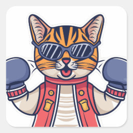 Adesivo Quadrado Gato com luvas de boxe