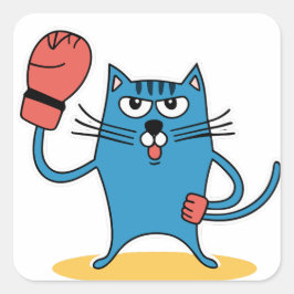 Adesivo Quadrado Gato com luvas de boxe
