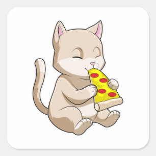 Adesivo Quadrado Gato com pizza