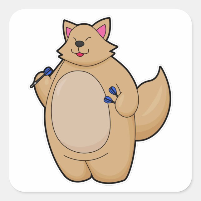 Adesivo Quadrado Gato como Dart player com Dardos (Frente)