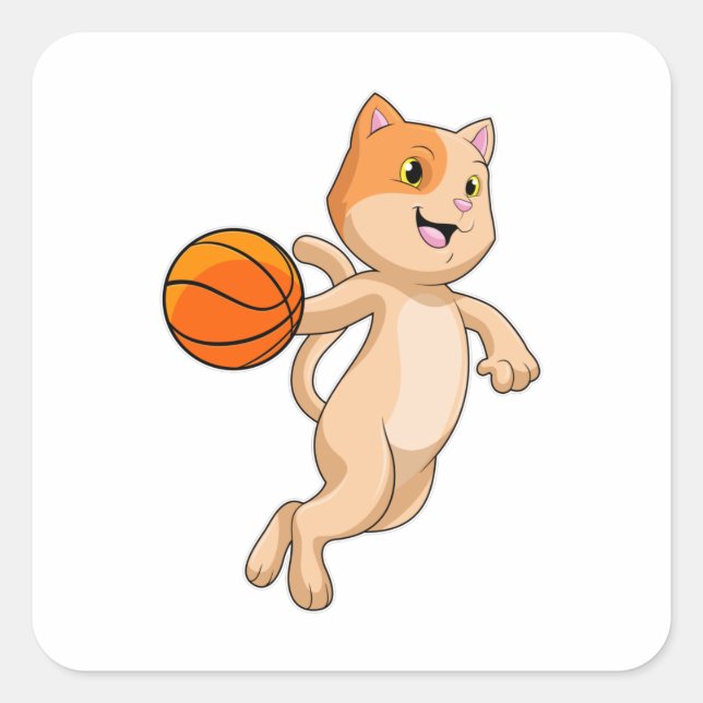 Adesivo Quadrado Gato como jogador de basquetebol (Frente)