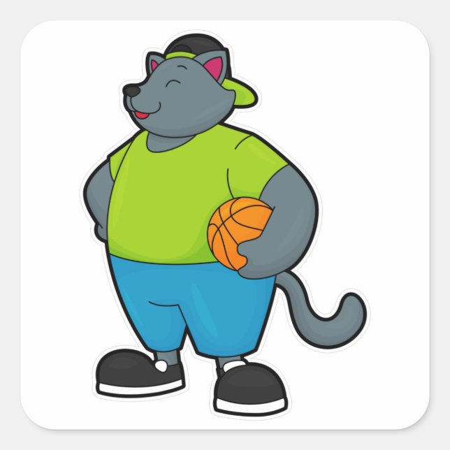 Adesivo Quadrado Gato como jogador de basquetebol (Frente)