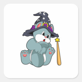 Adesivo Quadrado Gato como Mágico com Wand & Hat Magic