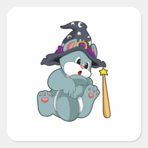 Adesivo Quadrado Gato como Mágico com Wand & Hat Magic