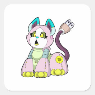 Adesivo Quadrado Gato como Robô