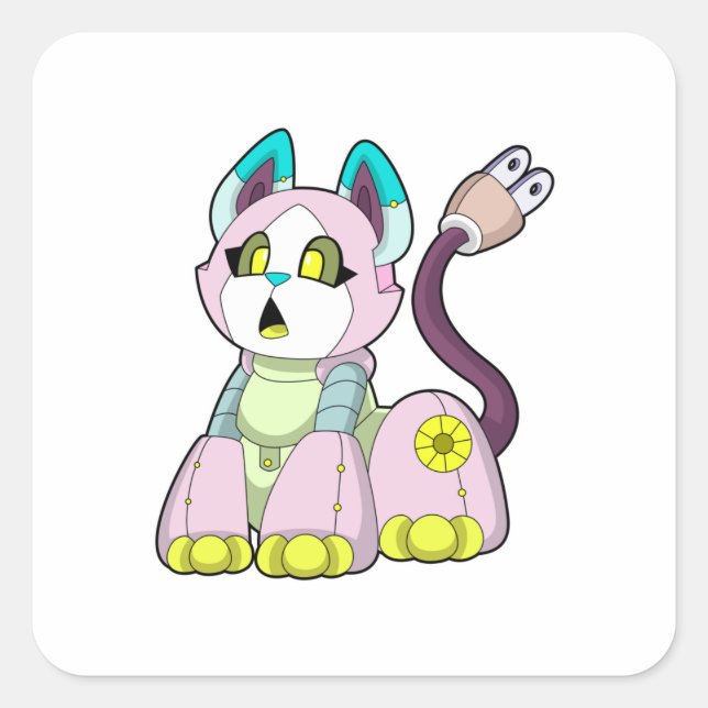 Adesivo Quadrado Gato como Robô (Frente)