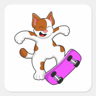 Adesivo Quadrado Gato como skater com skate