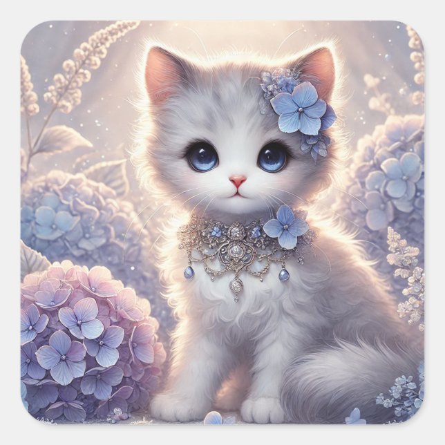 Adesivo Quadrado Gato da Princesa de Hydrangea (Frente)
