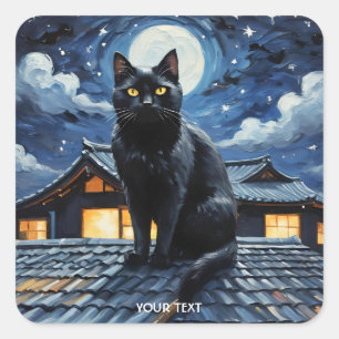 Adesivo Quadrado Gato das Estrelas Noturnas Fantasy