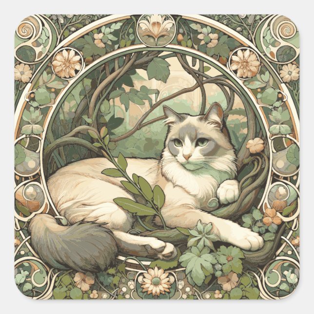 Adesivo Quadrado Gato de Beige de Sage Art Nouveau (Frente)