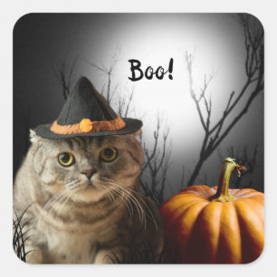 Adesivo Quadrado Gato De Bruxas De Halloween Com Pumpkin Stickers