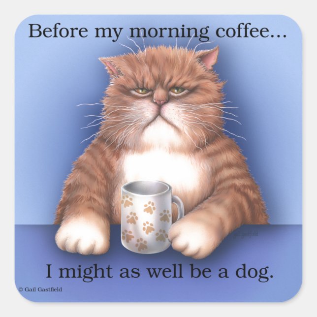 Adesivo Quadrado Gato de café (Frente)