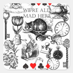 Adesivo Quadrado Gato de Cheshire clássico alice no país das maravi