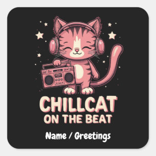 Adesivo Quadrado Gato de Chill Bonito na Design da Trendy Beat