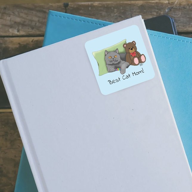 Adesivo Quadrado Gato de Cinza de Dia de as mães Feliz (Criador carregado)