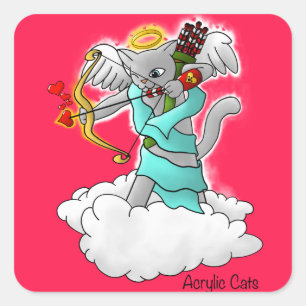 Adesivo Quadrado Gato de Cupido de Cinza de Smokey dia de os namora