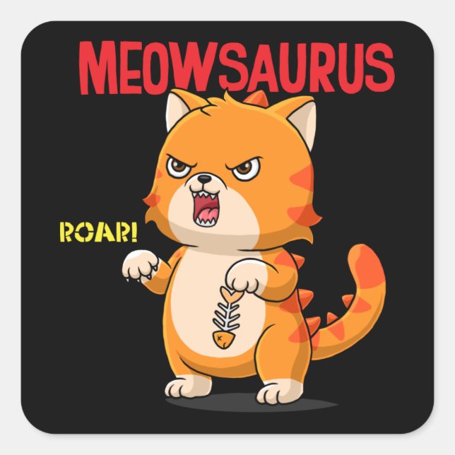 Adesivo Quadrado Gato de desenho animado bonito segurando peixe (Frente)