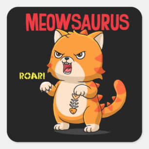 Adesivo Quadrado Gato de desenho animado bonito segurando peixe