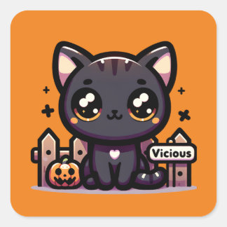 Adesivo Quadrado Gato de Gatinho das Halloween Vicioso