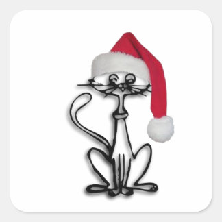 Adesivo Quadrado Gato de Gatinho papai noel