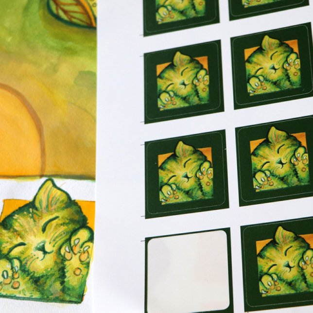 Adesivo Quadrado Gato de Gato Verde Caturday Art kitten designs (Criador carregado)