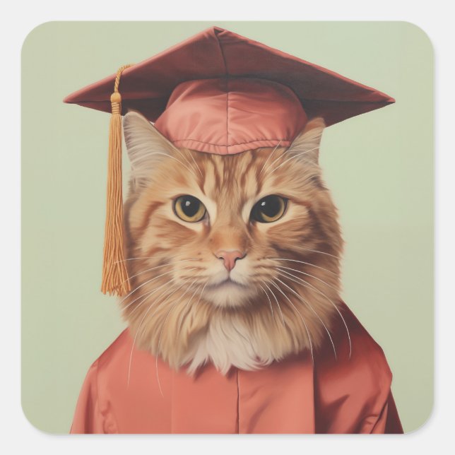 Adesivo Quadrado Gato de Graduação (Frente)