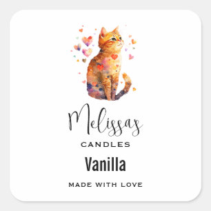 Adesivo Quadrado Gato de Guias Bonito com Artesanato de Velas do Co
