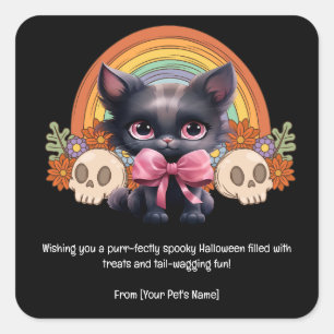 Adesivo Quadrado Gato de Halloween Pet em fantasias assustadoras