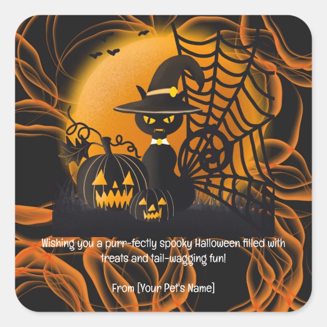 Adesivo Quadrado Gato de Halloween Pet em fantasias assustadoras (Frente)