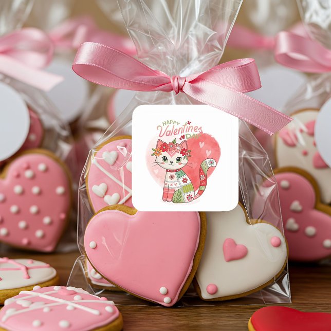 Adesivo Quadrado Gato de Namorados Felizes (Criador carregado)