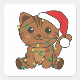 Adesivo Quadrado Gato de Natal Animais de inverno Gatos Vinhetas qu