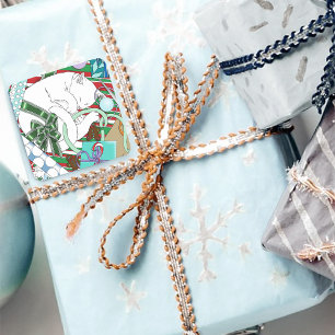 Adesivo Quadrado Gato de Natal Branco
