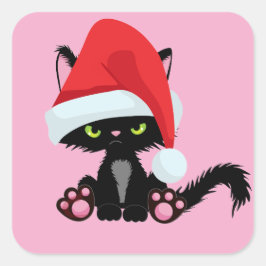 Adesivo Quadrado Gato de Natal Fofo – Design Festivo de Férias
