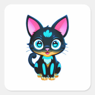 Adesivo Quadrado Gato de Neon Bonito