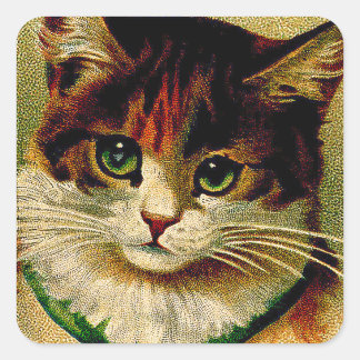Adesivo Quadrado Gato de Olhos Verdes Vintage com Bells de Jingle