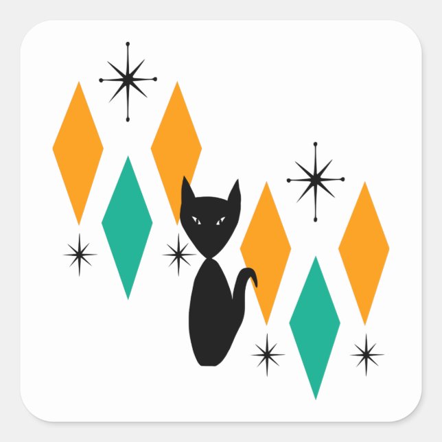 Adesivo Quadrado Gato de Ouros de Azoto Moderno de meio século (Frente)