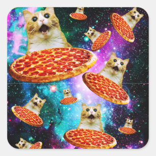 Adesivo Quadrado Gato de pizza espacial engraçado