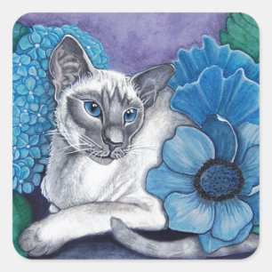 Adesivo Quadrado Gato de Siamese de Ponto Azul
