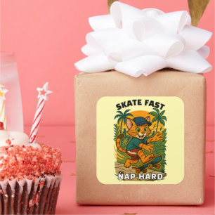 Adesivo Quadrado Gato de skate